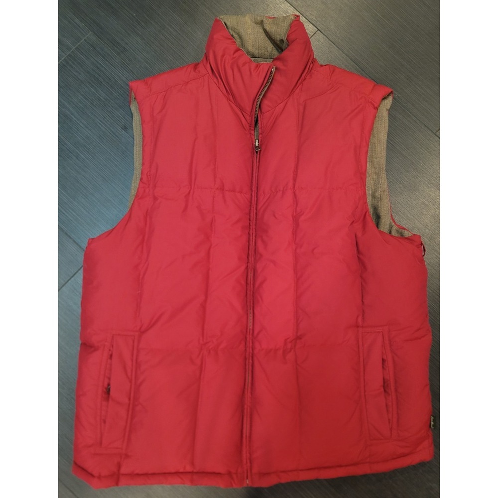 Eddie Bauer Down Vest Reservable Red and brown pin stripe Excellent XL TALL